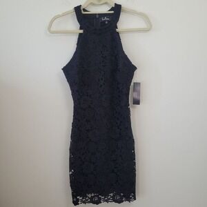 Lulus Black Floral Crochet Lace Mini Bodycon Dress 61976-A Small NWT